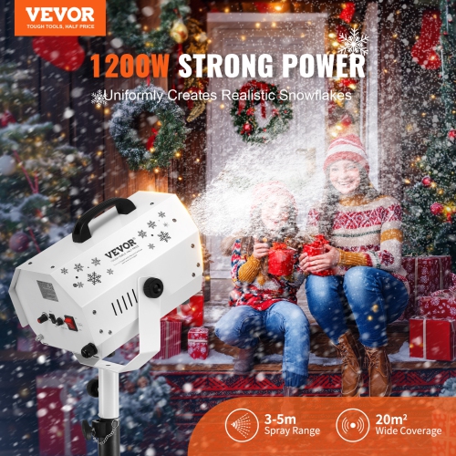 VEVOR 1200W Snow Maker Machine with Height Adjustable Stand and Remote Control, High Output Portable Artificial Snowflake Machines for Christmas