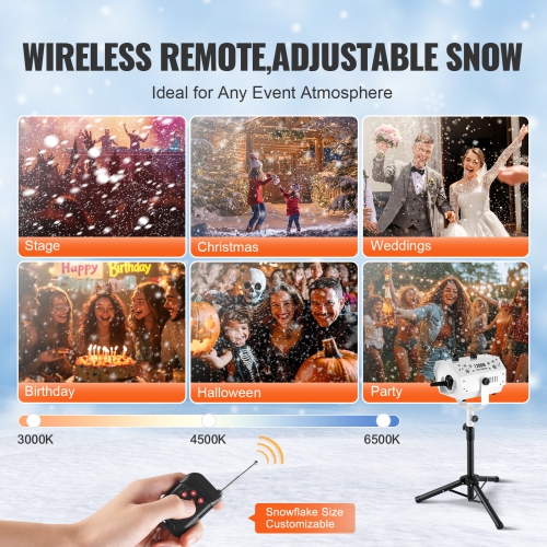 VEVOR 1200W Snow Maker Machine with Height Adjustable Stand and Remote Control, High Output Portable Artificial Snowflake Machines for Christmas