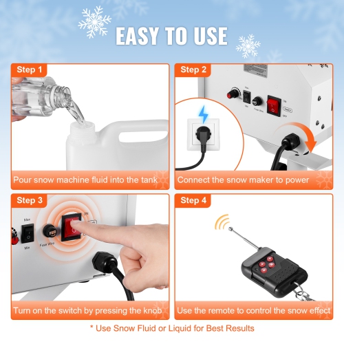 VEVOR 1200W Snow Maker Machine with Height Adjustable Stand and Remote Control, High Output Portable Artificial Snowflake Machines for Christmas
