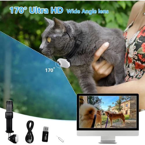 Cat Camera Collar with Video Record,Wireless Mini Sports Cam,Small Action Cameras 32GB,Body Camera for Pets