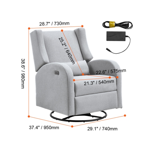 VEVOR 250 lbs Weight Capacity Electronic Power Recliner and Swivel Glider,Recliner Chair with USB Port,Polyester Surface Swivel Rocker Recliner for
