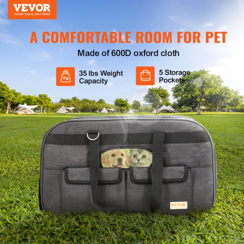 VEVOR Cat Carrier with Wheels, Rolling Pet Carrier with Telescopic Handle and Shoulder Strap, Dog Carrier with Wheels for Pets under 35 lbs, with 1