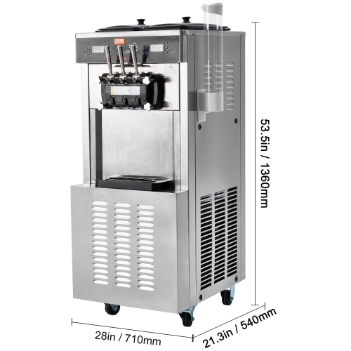 VEVOR 3400W Commercial Ice Cream Machine, 34-44 L/H Yield, 3-Flavor Freestanding Soft Serve Ice Cream Maker, 2 x 9L Stainless Steel Hopper, LED Panel