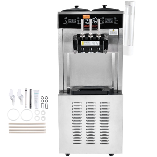 VEVOR 3400W Commercial Ice Cream Machine, 34-44 L/H Yield, 3-Flavor Freestanding Soft Serve Ice Cream Maker, 2 x 9L Stainless Steel Hopper, LED Panel