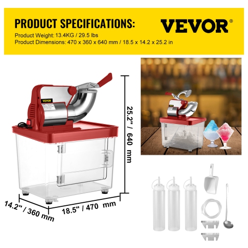 VEVOR 110V Commercial Ice Crusher 440LBS/H, ETL Approved 300W Electric Snow Cone Machine with Dual Blades, Stainless Steel Shaved Ice Machine with