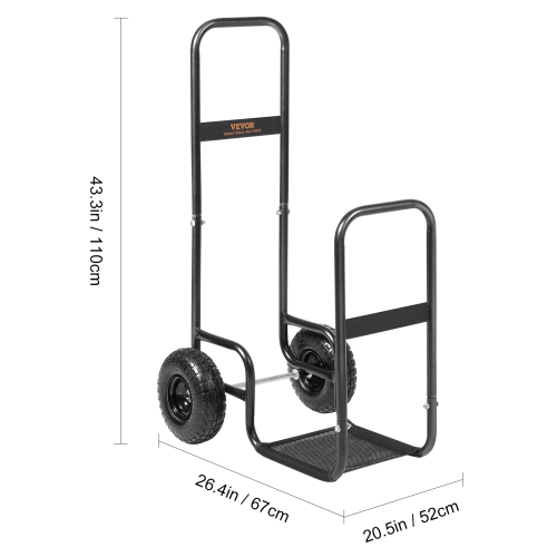 VEVOR 250 lbs Firewood Log Cart, Load Capacity, Outdoor and Indoor Wood Rack Storage Mover with Pneumatic Rubber Wheels, Heavy Duty Steel Dolly