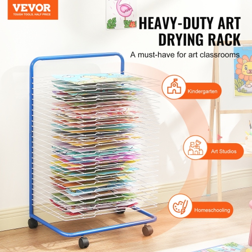 VEVOR 23.75x17.5x38 inch Art Drying Rack, 25 Removable Shelves Paint Drying Rack With Lockable Wheels, Carbon Steel Painting Drying Rack for Artwork