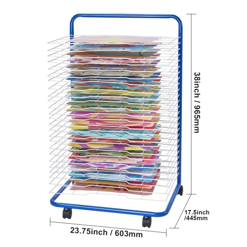 VEVOR 23.75x17.5x38 inch Art Drying Rack, 25 Removable Shelves Paint Drying Rack With Lockable Wheels, Carbon Steel Painting Drying Rack for Artwork