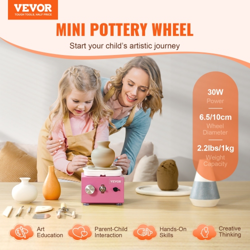VEVOR Mini Pottery Wheel, 0-320RPM Adjustable Speed Detachable Basin Forming Machine, 2.56in/3.94in 2 Turntables Electric Ceramic Wheel Machine,