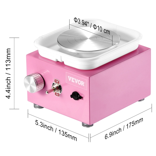 VEVOR Mini Pottery Wheel, 0-320RPM Adjustable Speed Detachable Basin Forming Machine, 2.56in/3.94in 2 Turntables Electric Ceramic Wheel Machine,