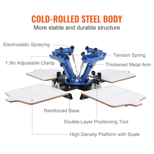 VEVOR 21.2x17.7in Screen Printing Machine, 4 Color 4 Station 360° Rotable Silk Screen Printing Press, Screen Printing Press, Double-layer Positioning