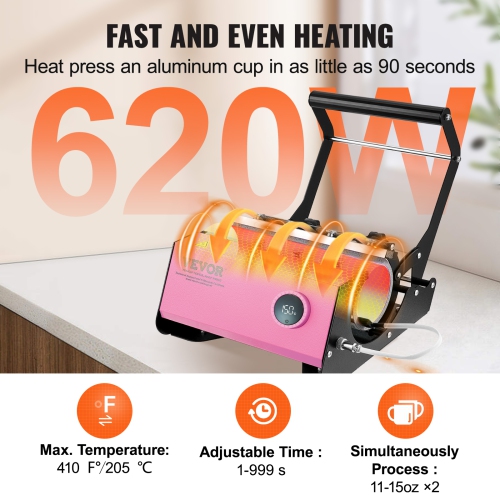 VEVOR 11-30oz Mug Heat Press, Tumbler Heat Press Machine, Sublimation Transfer Straight Skinny Tumblers, Cup Heat Press with Heat-resist Gloves &
