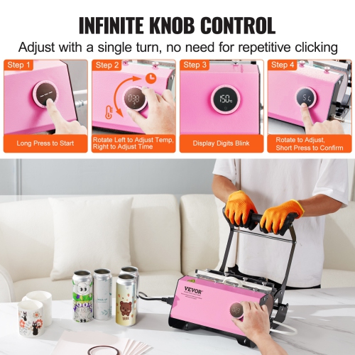 VEVOR 11-30oz Mug Heat Press, Tumbler Heat Press Machine, Sublimation Transfer Straight Skinny Tumblers, Cup Heat Press with Heat-resist Gloves &