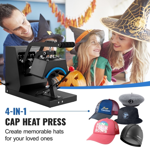 VEVOR 4-in-1 Cap Heat Press Machine, 6 x 3in Clamshell Sublimation Transfer, LCD Digital Timer Temperature Control with 4pcs Curved Heating Elements