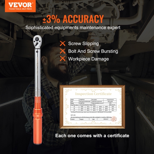 VEVOR 3/8-inch Torque Wrench, Dual-Direction Adjustable Drive Click Torque Wrench 10-80ft.lb/14-110n.m, Mechanical Dual Range Scales Torque Wrench