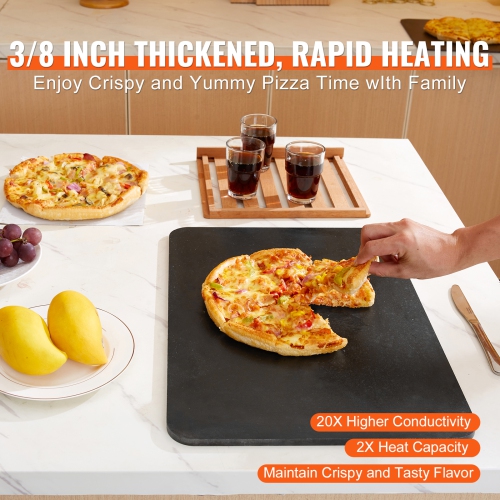 VEVOR 20" x 14" x 3/8" Pizza Steel, Pizza Steel Plate for Oven, Pre-Seasoned Carbon Steel Pizza Baking Stone with 20X Higher Conductivity, Heavy Duty