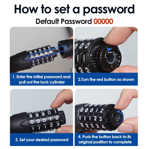 Cadenas pour chaîne de vélo CODE, cadenas pliable pour vélo, cadenas à combinaison en acier haute sécurité à 5 chiffres pour vélo, M