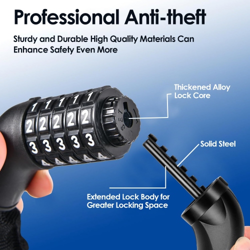 Cadenas pour chaîne de vélo CODE, cadenas pliable pour vélo, cadenas à combinaison en acier haute sécurité à 5 chiffres pour vélo, M