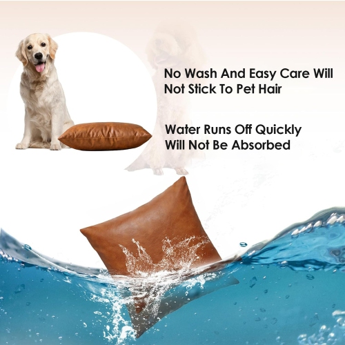 Pack of 2 Brown Leather Throw Pillowcases 45x45cm