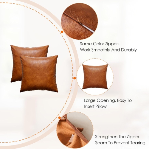Pack of 2 Brown Leather Throw Pillowcases 45x45cm