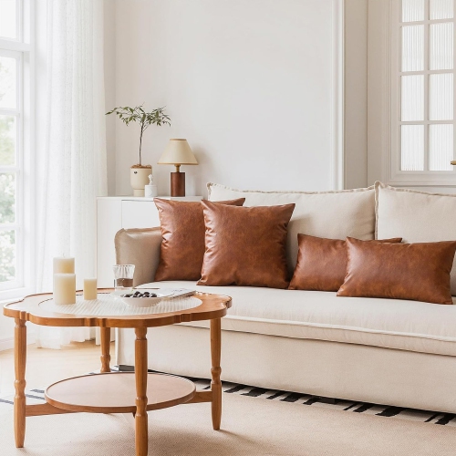 Pack of 2 Brown Leather Throw Pillowcases 45x45cm