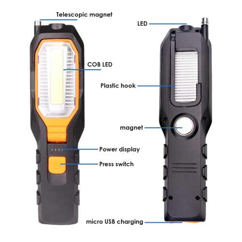 LED Work Light, USB Rechargeable Flashlight, Portable Shop Maintenance Light, Auto Repair Inspection Light