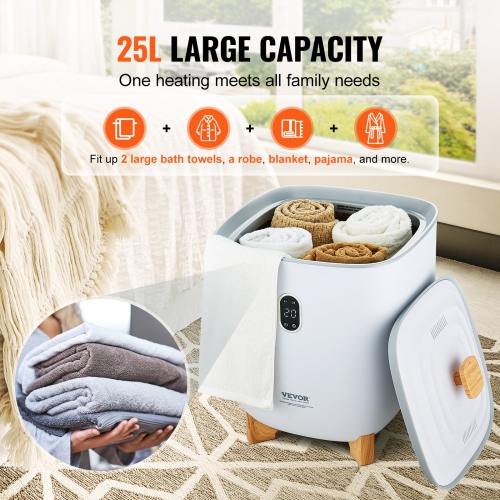 VEVOR 25L Towel Warmer, Towel Warmer Bucket with 2 Heating Modes, 20/40/60/90 Min Auto Shut Off, Bottom Heating Columns, LED Screen, Large Towel