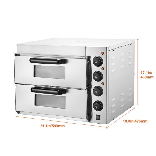 VEVOR Commercial Pizza Oven Countertop, 16" Double Deck Layer, Stainless Steel Electric Pizza Oven with Stone and Handle, Multipurpose Indoor Pizza