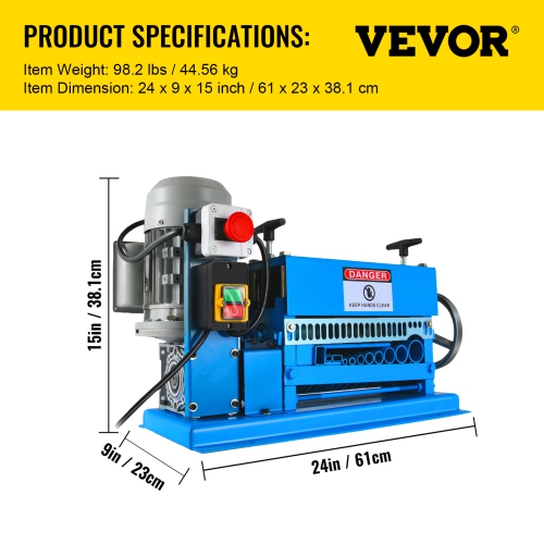 VEVOR 0.06 inch -1.5 inch Wire Stripping Machine DA ,Wire Stripper Machine 11 Channels 10 Blades, Automatic Wire Stripping Tool with Manual Hand