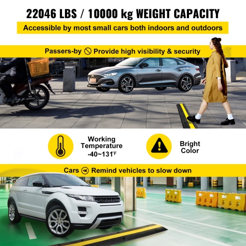 VEVOR 4 Pack of 1-Channel Rubber Cable Protector Ramps Heavy Duty 22046Lbs Load Capacity Cable Wire Cord Cover Ramp Speed Bump Driveway Hose Cable