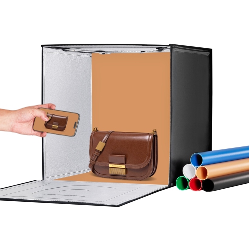 VEVOR 20" x 20" Photo Studio Light Box, 3000-5600K Adjustable 3 Color Temperatures Shooting Tent Kit with 160 LED 6 Backdrops Power Adapter Soft