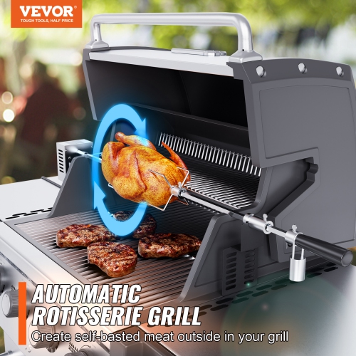 VEVOR Universal Grill Rotisserie Kit, Electric Stainless Steel Automatic BBQ Grill with 110V 9W Motor, Heavy Duty 32"/39" Hexagon Spit Rod, 26 lbs