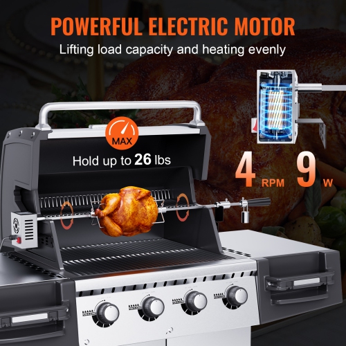 VEVOR Universal Grill Rotisserie Kit, Electric Stainless Steel Automatic BBQ Grill with 110V 9W Motor, Heavy Duty 32"/39" Hexagon Spit Rod, 26 lbs
