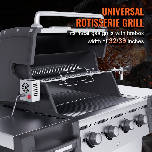 VEVOR Universal Grill Rotisserie Kit, Electric Stainless Steel Automatic BBQ Grill with 110V 9W Motor, Heavy Duty 32"/39" Hexagon Spit Rod, 26 lbs