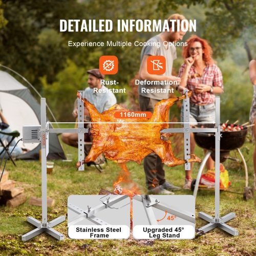 VEVOR 46 Inch Electric BBQ Rotisserie Grill Kit, 132 lbs, Automatic 52W Motor Height Adjustable Universal Roaster Stand, Stainless Steel Grilling