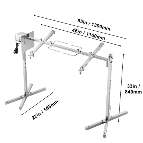 VEVOR 46 Inch Electric BBQ Rotisserie Grill Kit, 132 lbs, Automatic 52W Motor Height Adjustable Universal Roaster Stand, Stainless Steel Grilling