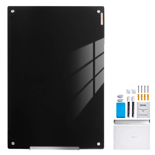VEVOR 36"x24" Magnetic Glass Whiteboard, Dry Erase Board, Wall-Mounted Large White Glassboard Frameless, with Marker Tray, an Eraser and 2 Markers,