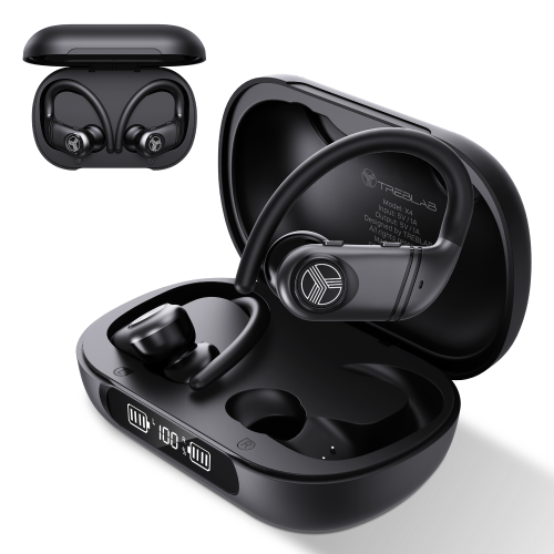 TREBLAB X4 Wireless Earbuds with Earhooks – 253H Battery, ENC Mic, Bluetooth 5.4, USB-C Charging Case, IPX5 Waterproof, Noise Isolating, for Running,