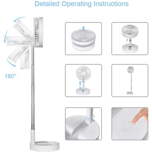 Quiet Fan with Remote Control Portable Rechargeable Folding Fan Battery Powered Fan with Timer 4 Speeds Turbo Air Circulation Fan for Camping Travel