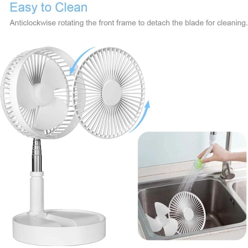 Quiet Fan with Remote Control Portable Rechargeable Folding Fan Battery Powered Fan with Timer 4 Speeds Turbo Air Circulation Fan for Camping Travel