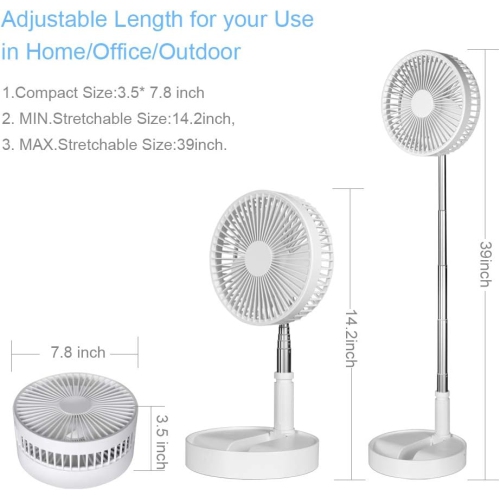 Quiet Fan with Remote Control Portable Rechargeable Folding Fan Battery Powered Fan with Timer 4 Speeds Turbo Air Circulation Fan for Camping Travel