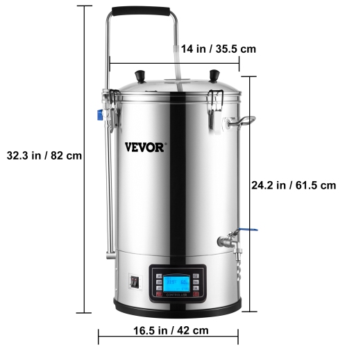 VEVOR 9.2 Gal/35 L Electric Brewing System, Home Beer Brewer with Pump, Mash Boil Device with Panel, Auto/Manual Mode 100-1800W Power 25-100℃ Temp