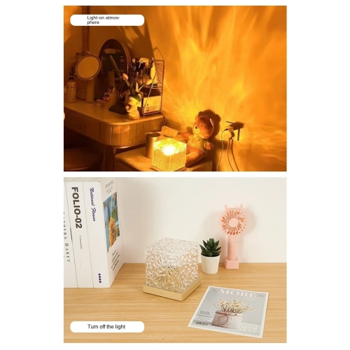 Ocean Wave Projector Light, Cube Lamp & App Remote, 3D Water Ripple Romantic Ambient Lighting for Meditation Relaxation, Night Light