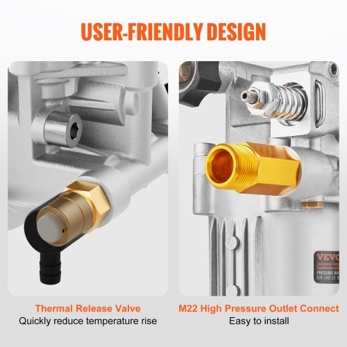 VEVOR 3/4" Pressure Washer Pump, Shaft Horizontal,3400 PSI,2.5 GPM,Washer Pumps Kit, Parts Washer Pump, Compatible with Honda, Simpson, RYOBI, Briggs