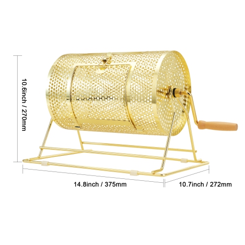 VEVOR 11.6 x 7.48 inch Raffle Drum,Holds 2500 Tickets or 100 Ping Pong Balls, Metal Lottery Spinning Drawing with Wooden Turning Handle, Brass Plated