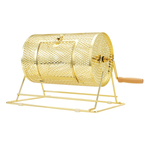 VEVOR 11.6 x 7.48 inch Raffle Drum,Holds 2500 Tickets or 100 Ping Pong Balls, Metal Lottery Spinning Drawing with Wooden Turning Handle, Brass Plated