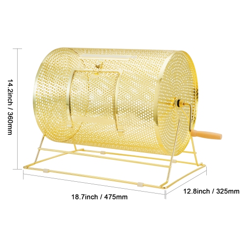 VEVOR 16.1 x 12 inch Raffle Drum, Holds 5000 Tickets or 200 Ping Pong Balls, Metal Lottery Spinning Drawing with Wooden Turning Handle, Brass Plated