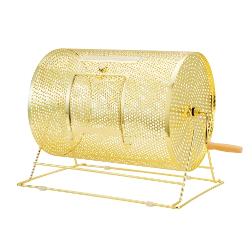 VEVOR 16.1 x 12 inch Raffle Drum, Holds 5000 Tickets or 200 Ping Pong Balls, Metal Lottery Spinning Drawing with Wooden Turning Handle, Brass Plated