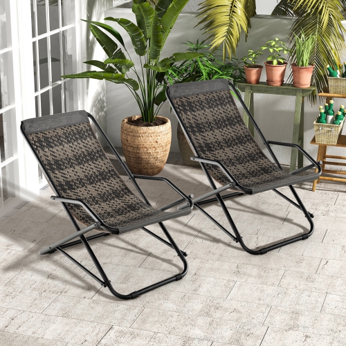 Costway 1PC Patio Folding Rattan Sling Chair Rocking Lounge Chaise Armrest Garden Portable