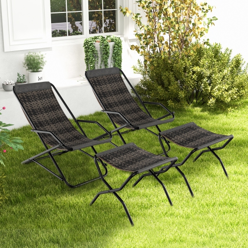 Costway 1PC Patio Folding Rattan Sling Chair Rocking Lounge Chaise Armrest Garden Portable